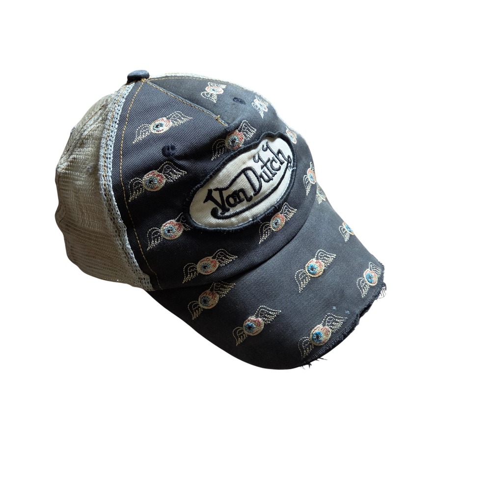 Vintage Von Dutch Trucker Hat Flying Eyeball Embroidered Snapback Cap Y2K AOP